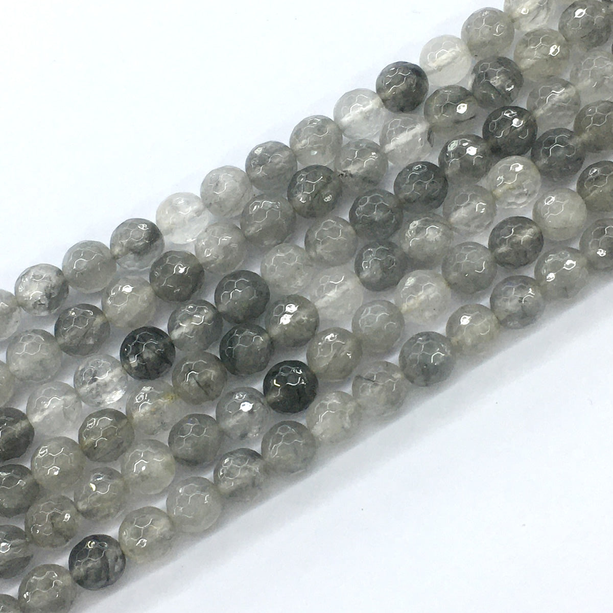 CQU76 Cloudy Quartz Beads Faceted Round 8mm 15.5" Strand