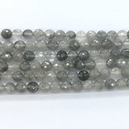 CQU76 Cloudy Quartz Beads Faceted Round 8mm 15.5" Strand