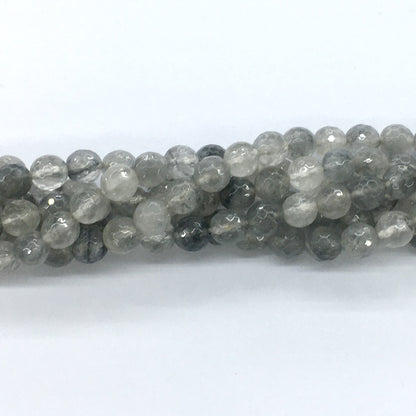 CQU76 Cloudy Quartz Beads Faceted Round 8mm 15.5" Strand