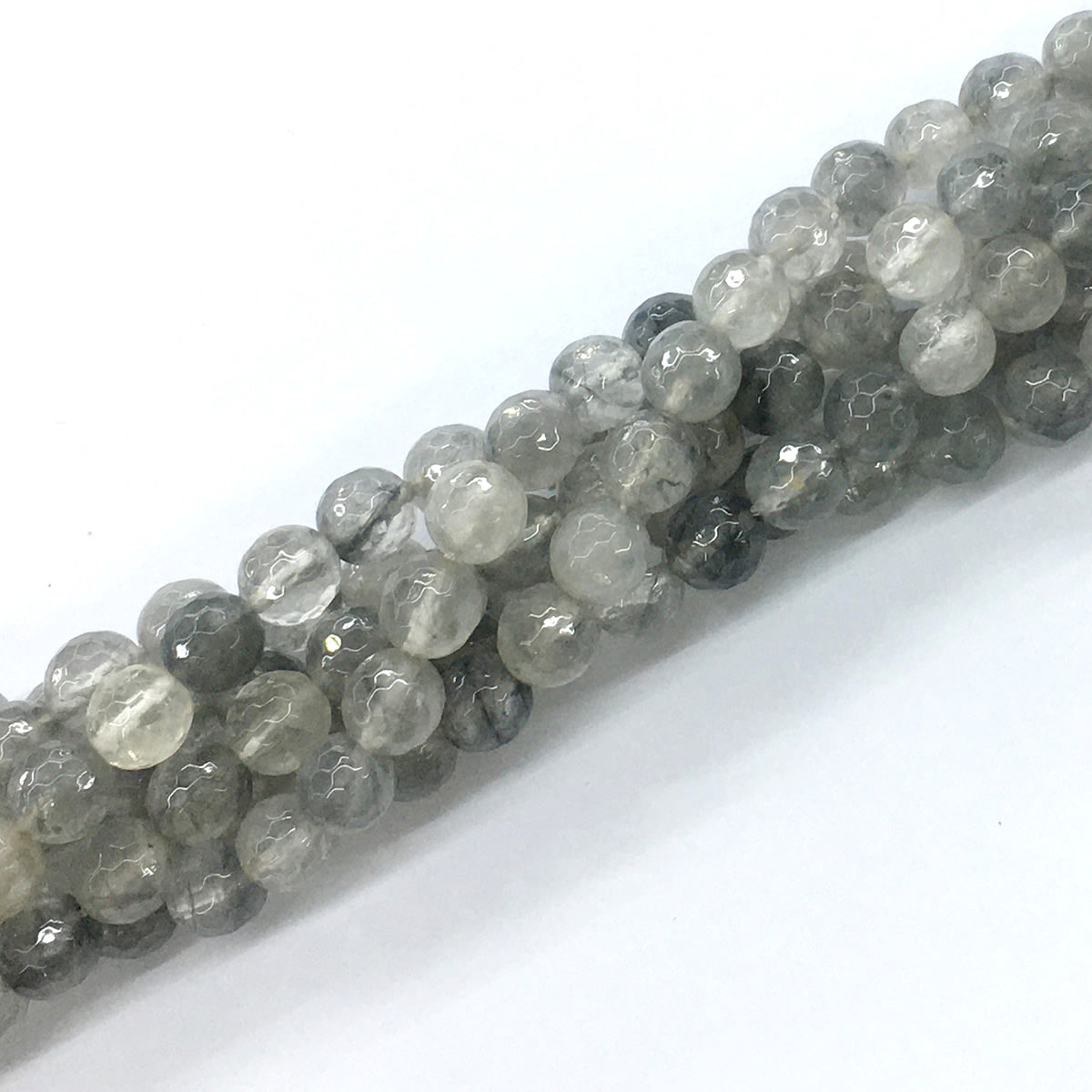 CQU76 Cloudy Quartz Beads Faceted Round 8mm 15.5" Strand