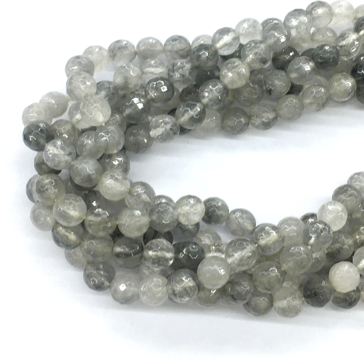 CQU76 Cloudy Quartz Beads Faceted Round 8mm 15.5" Strand