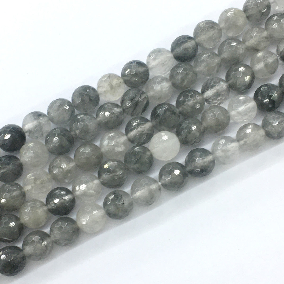 CQU77 Cloudy Quartz Beads Faceted Round 10mm 15.5" Strand