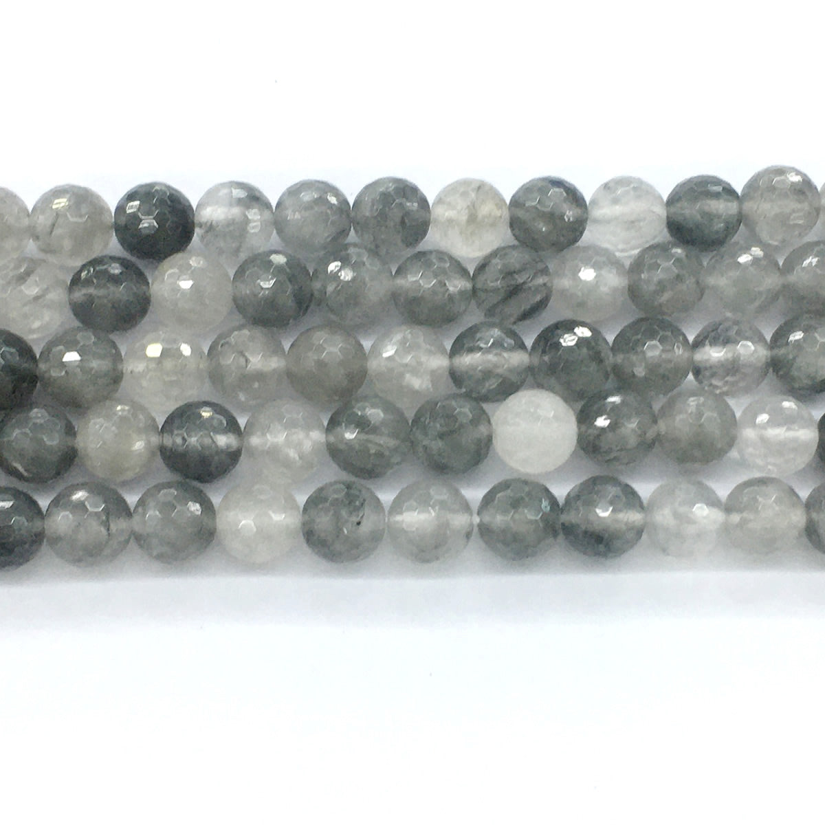 CQU77 Cloudy Quartz Beads Faceted Round 10mm 15.5" Strand