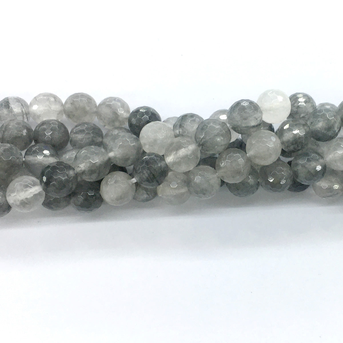 CQU77 Cloudy Quartz Beads Faceted Round 10mm 15.5" Strand