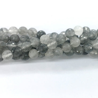 CQU77 Cloudy Quartz Beads Faceted Round 10mm 15.5" Strand