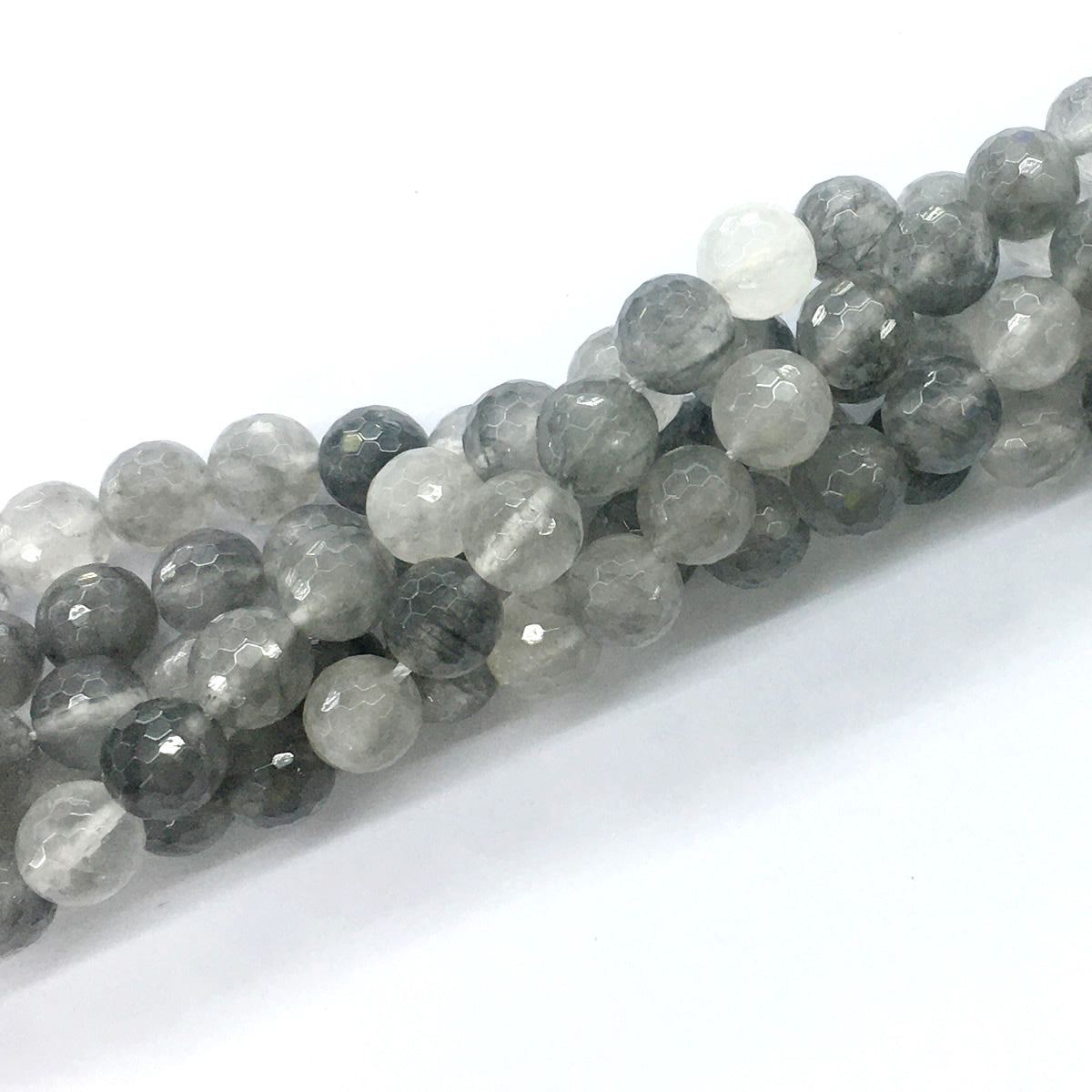 CQU77 Cloudy Quartz Beads Faceted Round 10mm 15.5" Strand