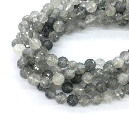 CQU77 Cloudy Quartz Beads Faceted Round 10mm 15.5" Strand