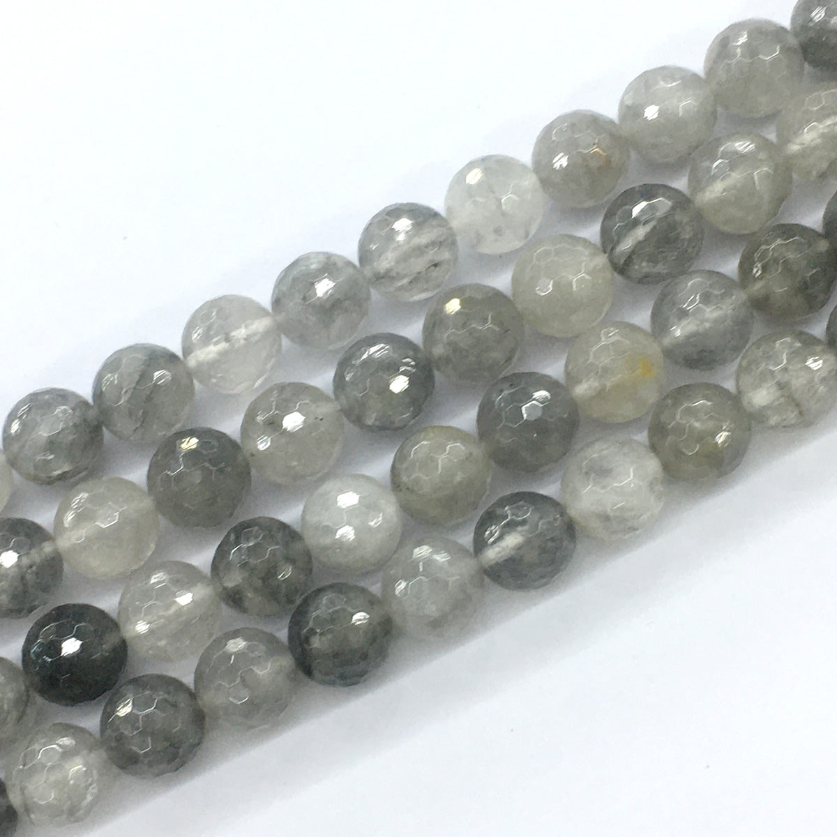 CQU78 Cloudy Quartz Beads Faceted Round 12mm 15.5" Strand