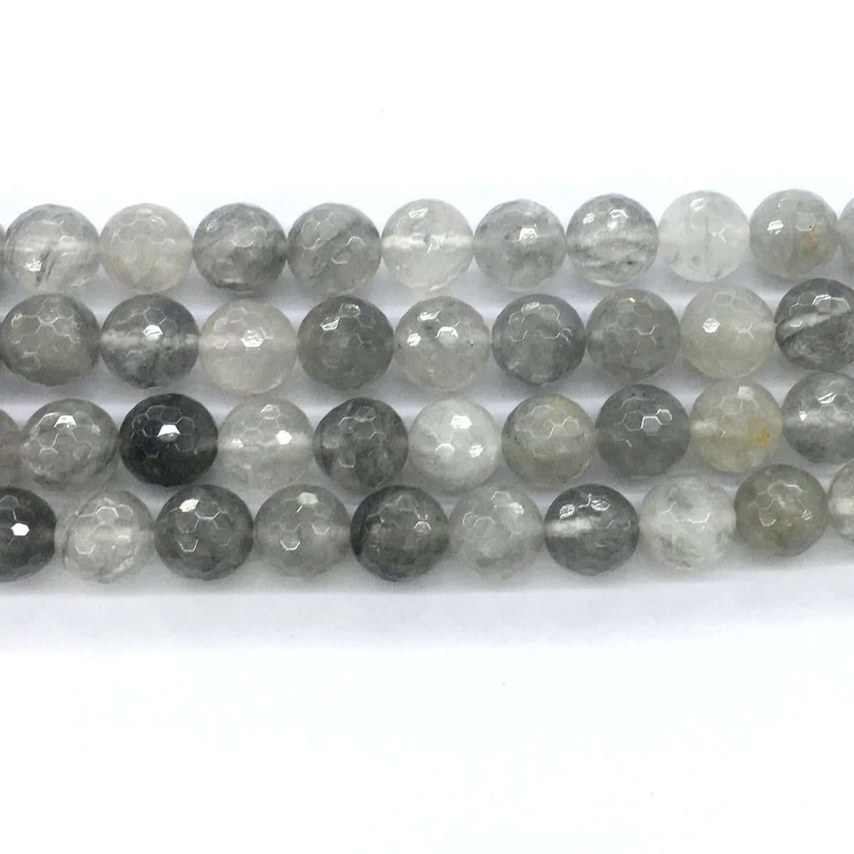 CQU78 Cloudy Quartz Beads Faceted Round 12mm 15.5" Strand