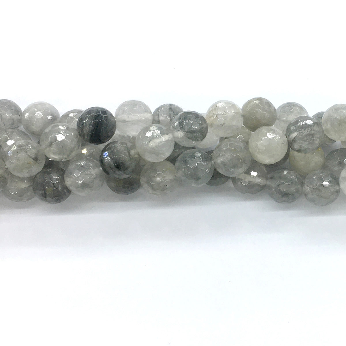 CQU78 Cloudy Quartz Beads Faceted Round 12mm 15.5" Strand