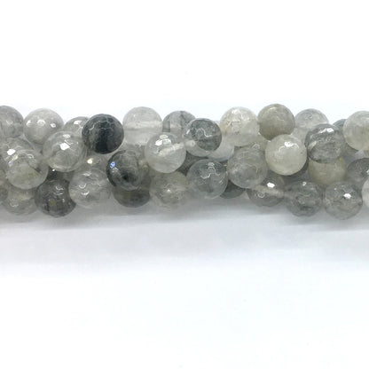 CQU78 Cloudy Quartz Beads Faceted Round 12mm 15.5" Strand