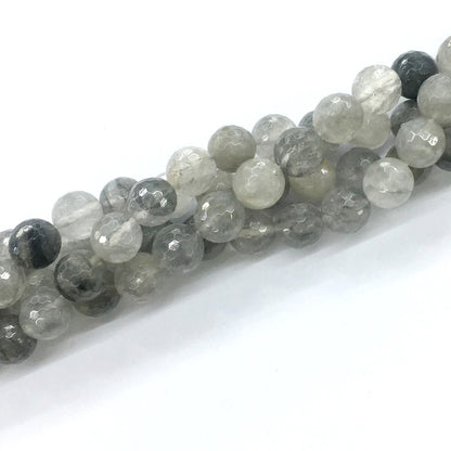 CQU78 Cloudy Quartz Beads Faceted Round 12mm 15.5" Strand