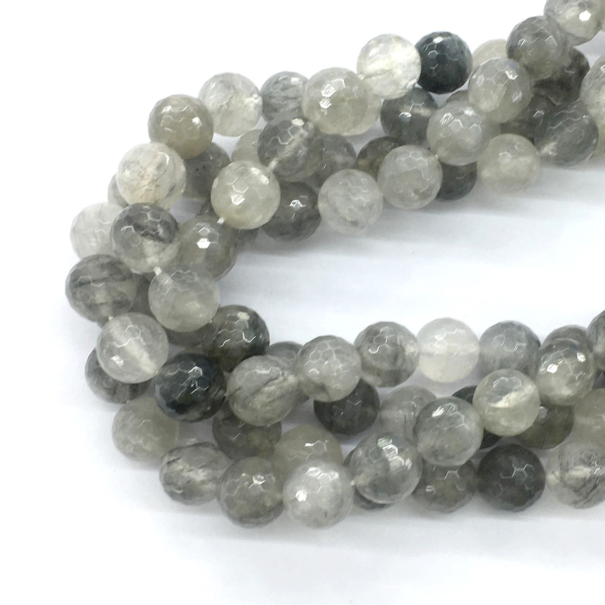 CQU78 Cloudy Quartz Beads Faceted Round 12mm 15.5" Strand