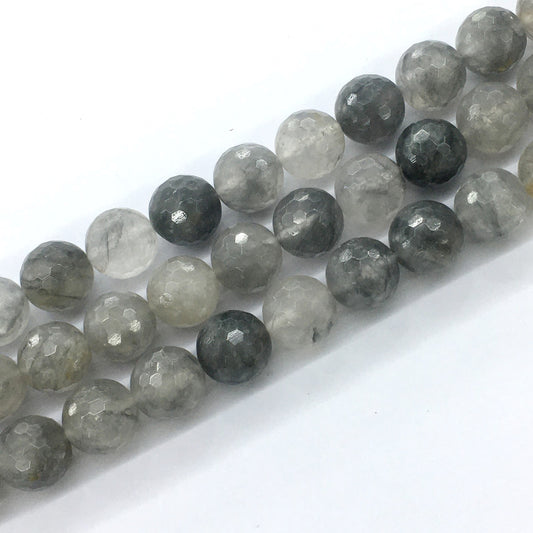 CQU79 Cloudy Quartz Beads Faceted Round 14mm 15.5" Strand