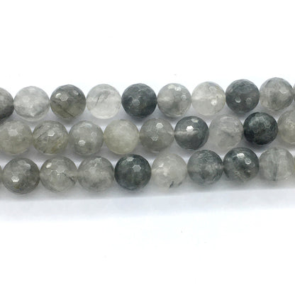 CQU79 Cloudy Quartz Beads Faceted Round 14mm 15.5" Strand