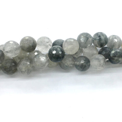 CQU79 Cloudy Quartz Beads Faceted Round 14mm 15.5" Strand