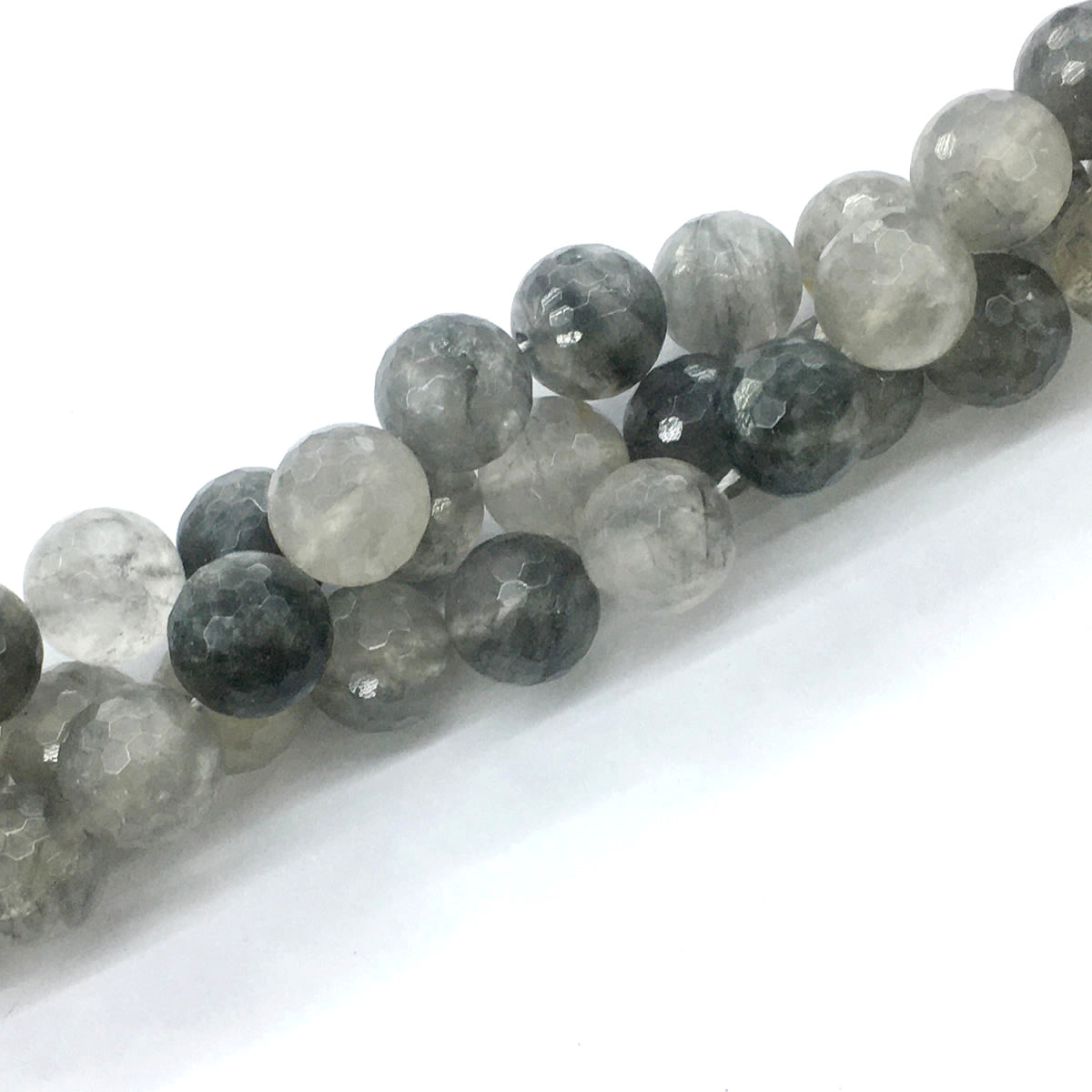 CQU79 Cloudy Quartz Beads Faceted Round 14mm 15.5" Strand