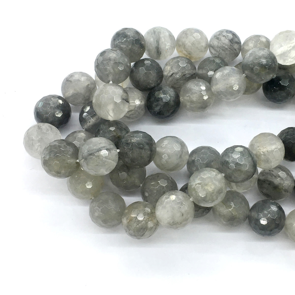 CQU79 Cloudy Quartz Beads Faceted Round 14mm 15.5" Strand