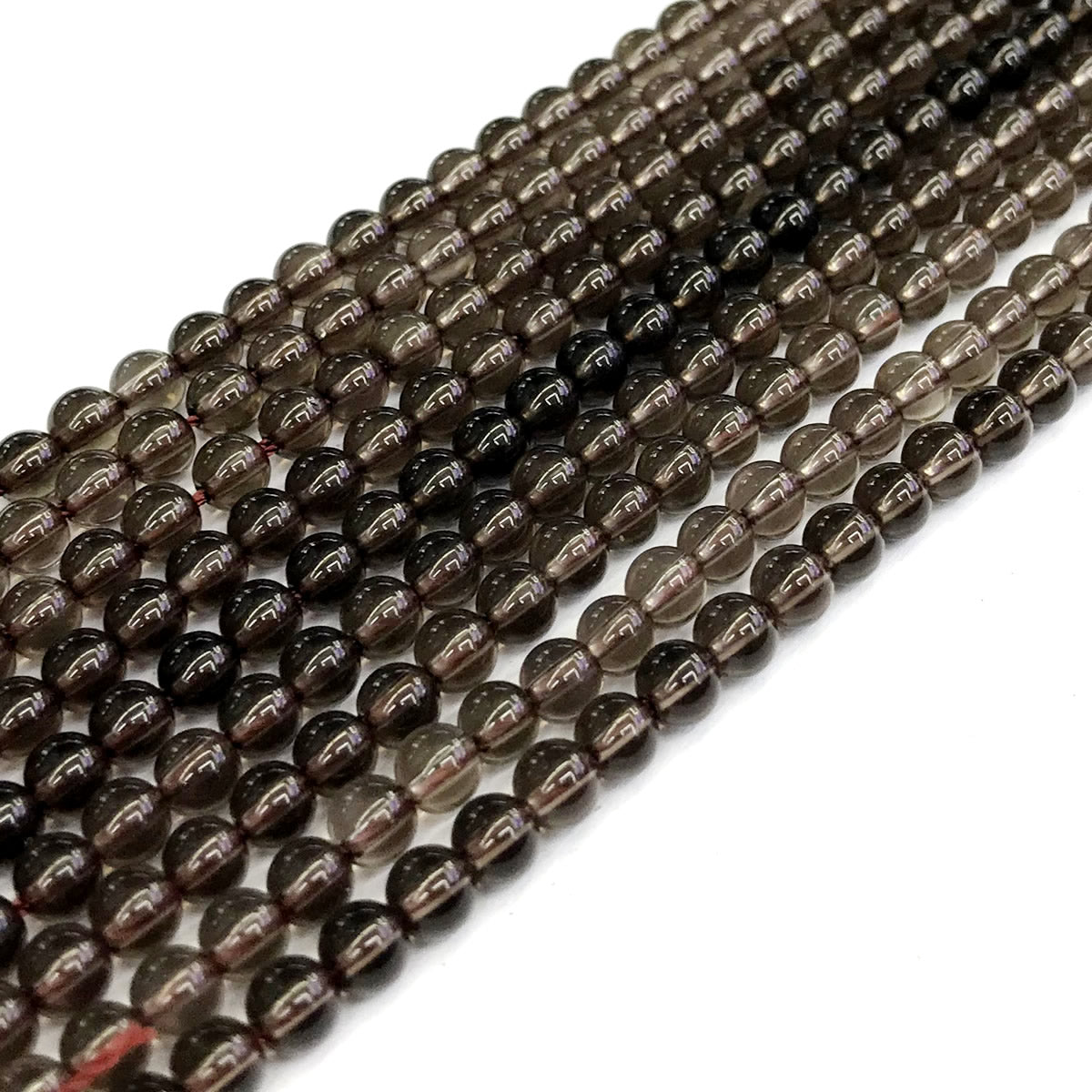 CQU83 Smoky Quartz Beads Smooth Round 4mm 15" Strand