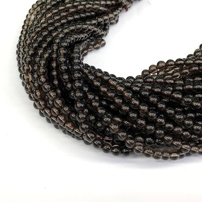 CQU83 Smoky Quartz Beads Smooth Round 4mm 15" Strand