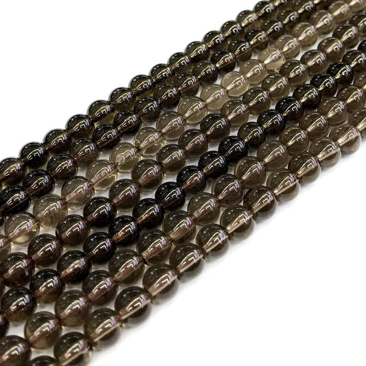 CQU84 Smoky Quartz Beads Smooth Round 6mm 15" Strand