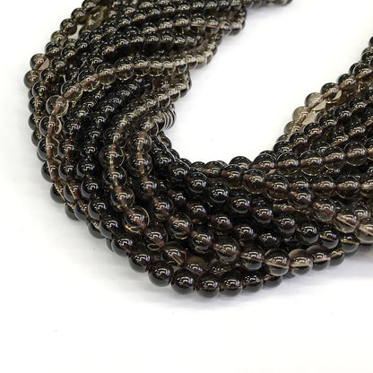 CQU84 Smoky Quartz Beads Smooth Round 6mm 15" Strand