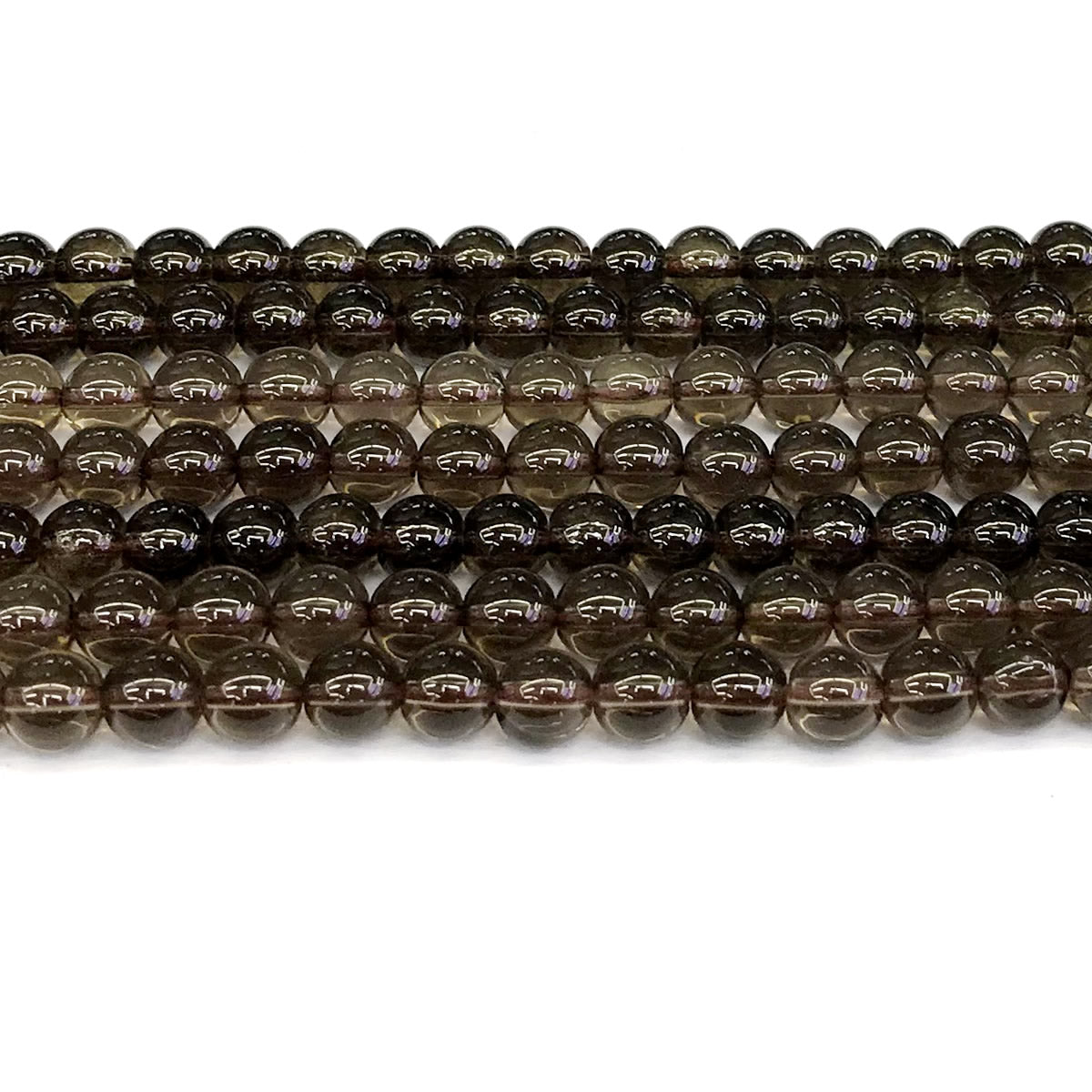 CQU85 Smoky Quartz Beads Smooth Round 8mm 15" Strand