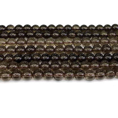 CQU85 Smoky Quartz Beads Smooth Round 8mm 15" Strand