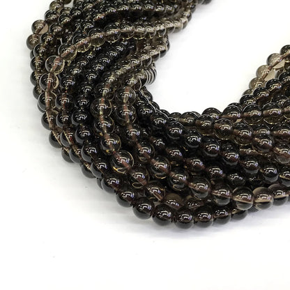 CQU85 Smoky Quartz Beads Smooth Round 8mm 15" Strand