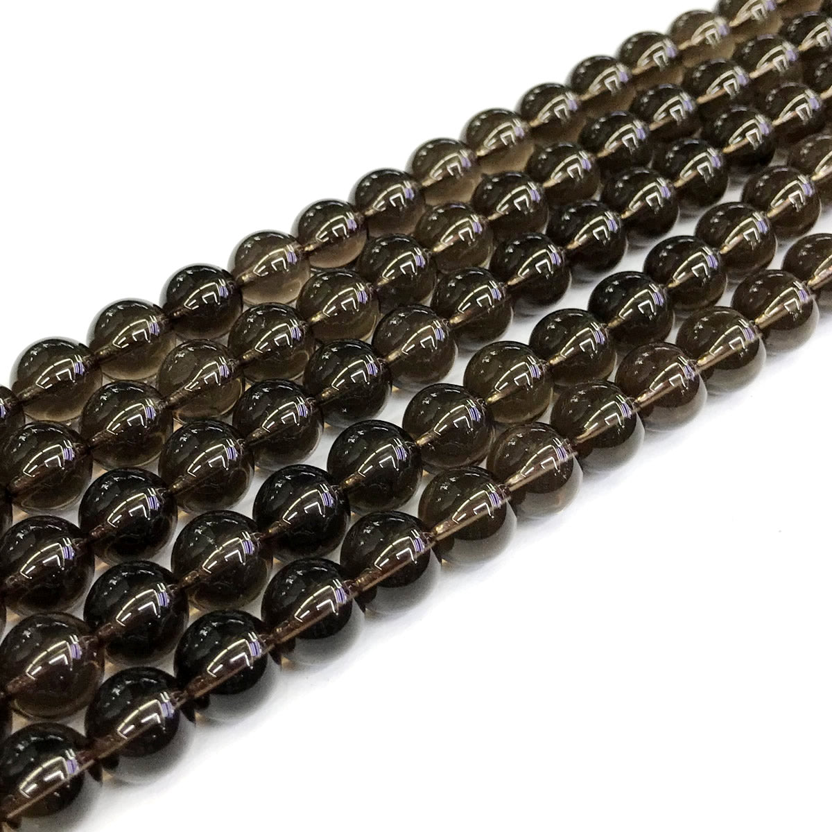 CQU86 Smoky Quartz Beads Smooth Round 10mm 15" Strand