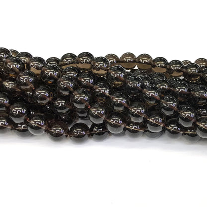 CQU86 Smoky Quartz Beads Smooth Round 10mm 15" Strand