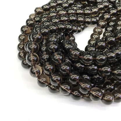 CQU86 Smoky Quartz Beads Smooth Round 10mm 15" Strand