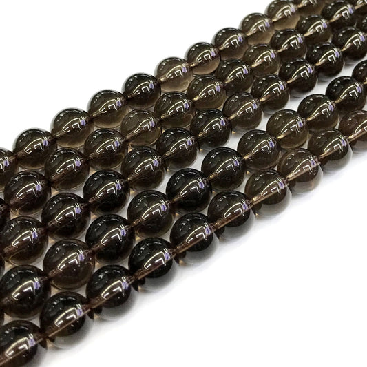 CQU87 Smoky Quartz Beads Smooth Round 12mm 15" Strand