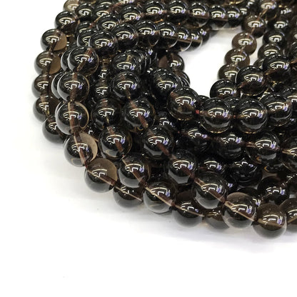 CQU87 Smoky Quartz Beads Smooth Round 12mm 15" Strand