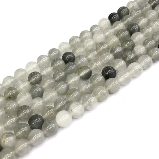 CQU93 Cloudy Quartz Beads Smooth Round 8mm 15" Strand