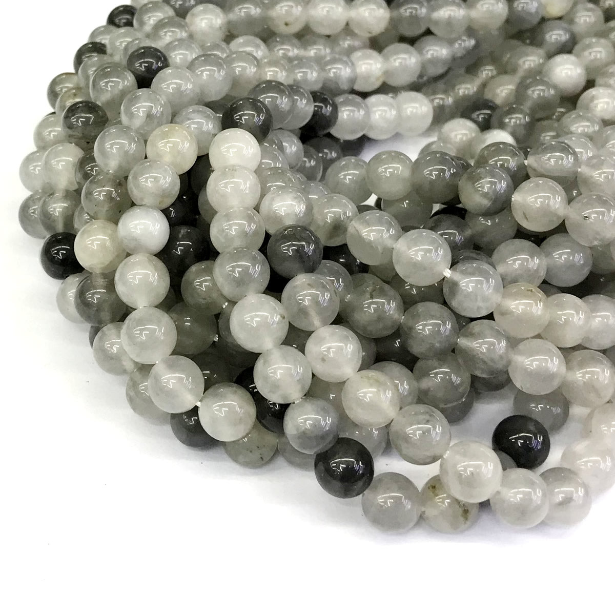 CQU93 Cloudy Quartz Beads Smooth Round 8mm 15" Strand