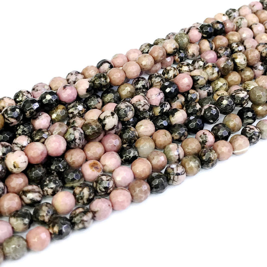 CRD02 Rhodonite Gemstone Beads Faceted Round 6mm 15" Strand