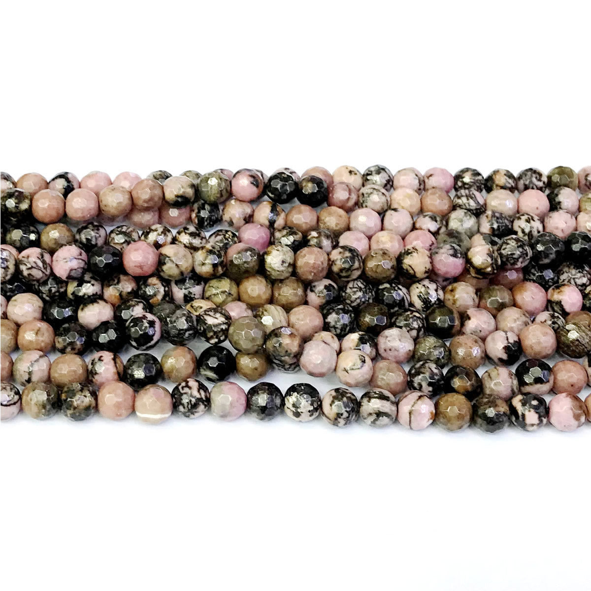 CRD02 Rhodonite Gemstone Beads Faceted Round 6mm 15" Strand