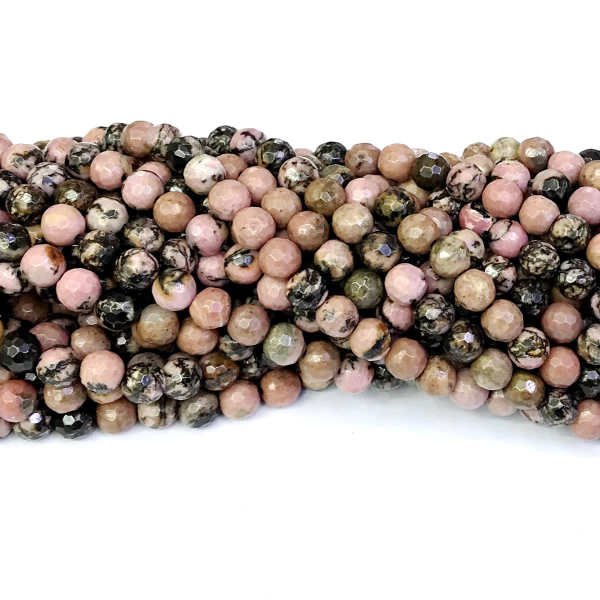 CRD02 Rhodonite Gemstone Beads Faceted Round 6mm 15" Strand