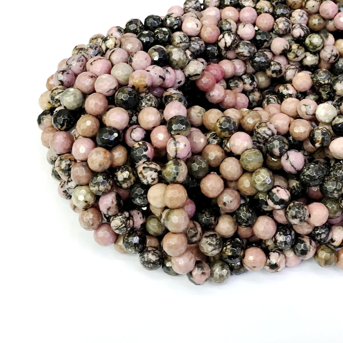 CRD02 Rhodonite Gemstone Beads Faceted Round 6mm 15" Strand