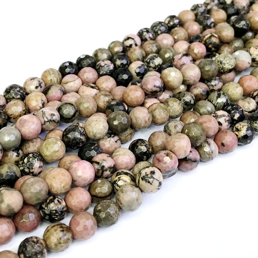 CRD03 Rhodonite Gemstone Beads Faceted Round 8mm 15" Strand