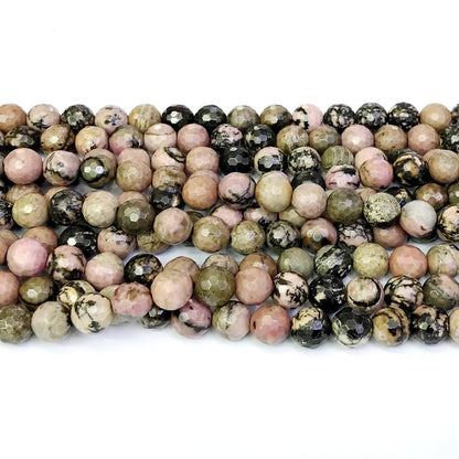 CRD03 Rhodonite Gemstone Beads Faceted Round 8mm 15" Strand