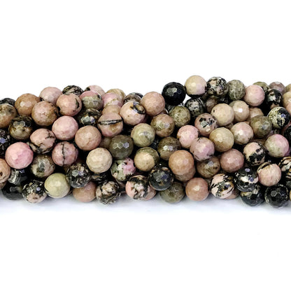 CRD03 Rhodonite Gemstone Beads Faceted Round 8mm 15" Strand