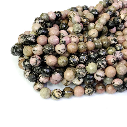 CRD03 Rhodonite Gemstone Beads Faceted Round 8mm 15" Strand