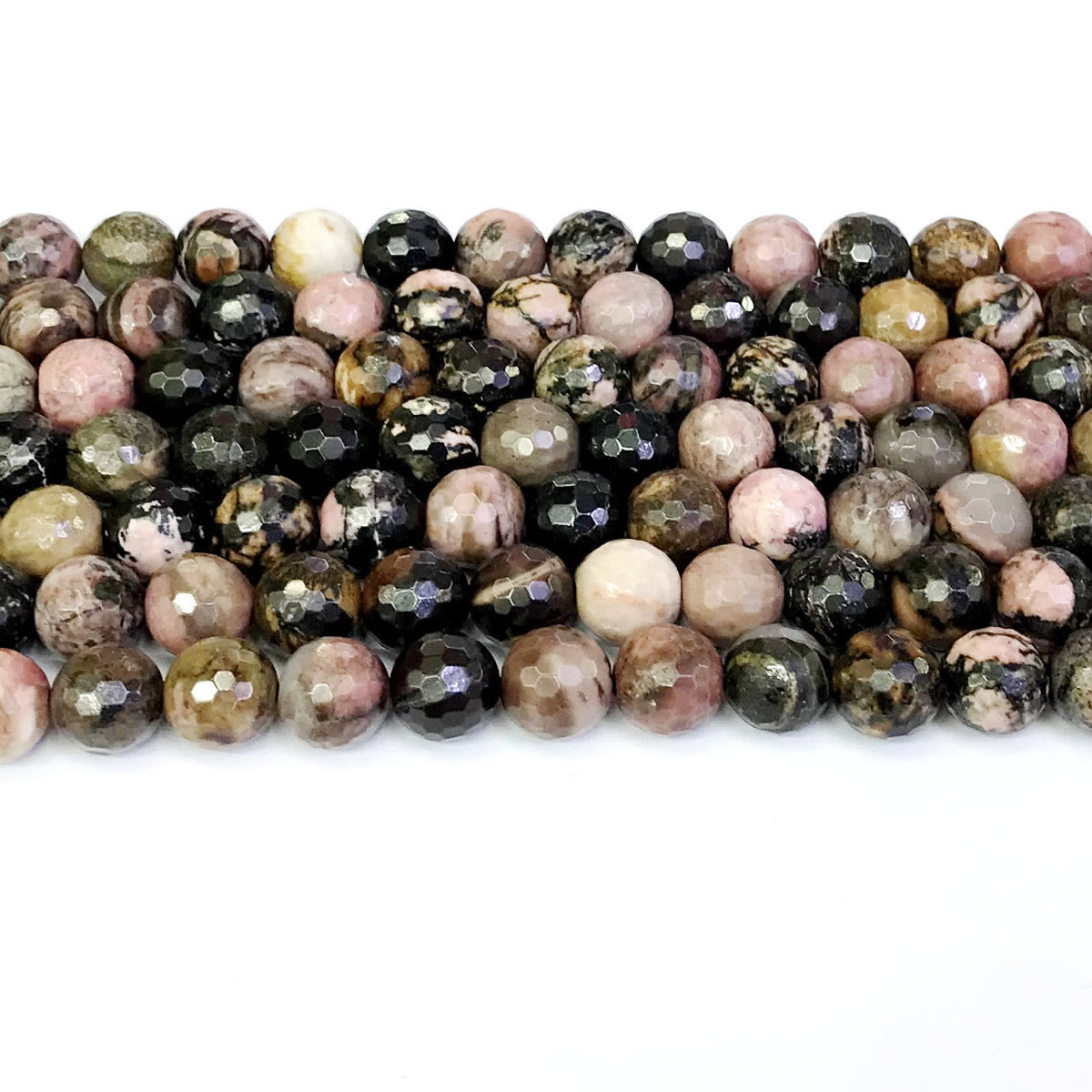 CRD04 Rhodonite Gemstone Beads Faceted Round 10mm 15" Strand