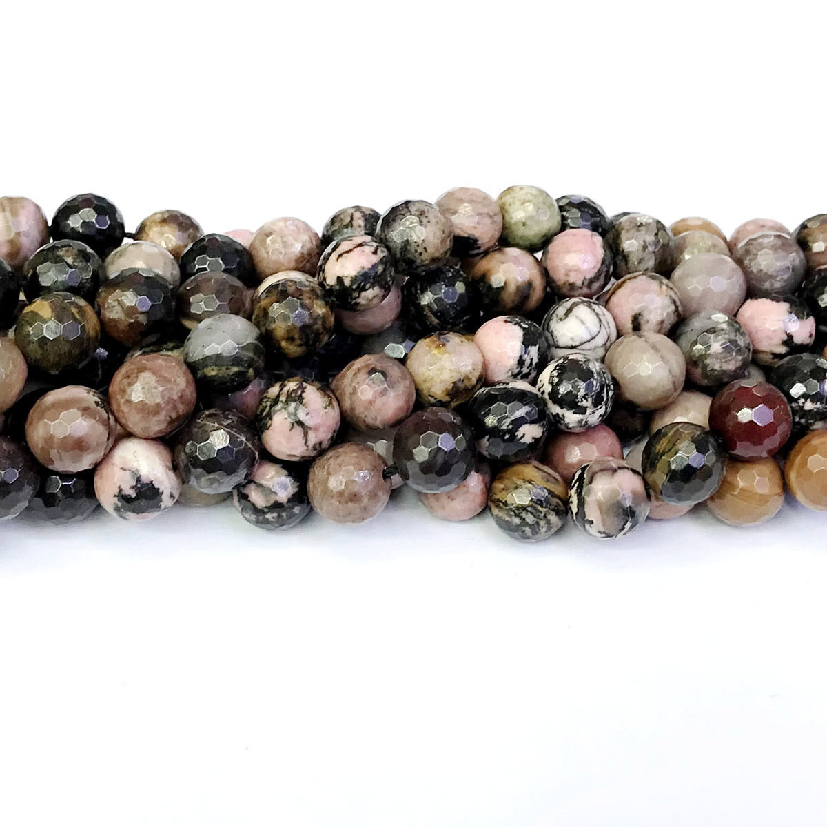 CRD04 Rhodonite Gemstone Beads Faceted Round 10mm 15" Strand