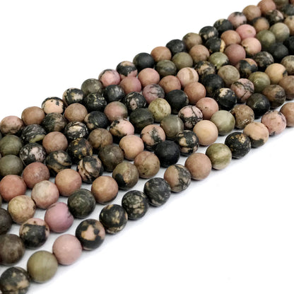 CRD08 Rhodonite Gemstone Beads Matte Round 4mm 15" Strand