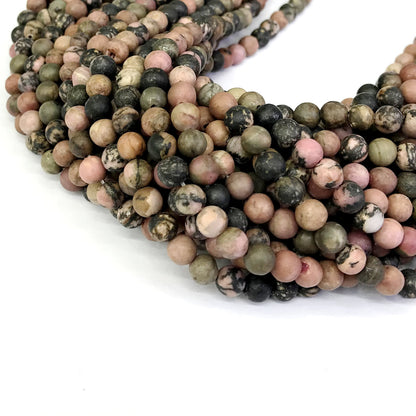 CRD08 Rhodonite Gemstone Beads Matte Round 4mm 15" Strand