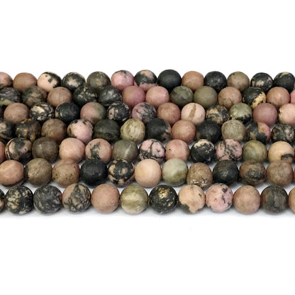 CRD09 Rhodonite Gemstone Beads Matte Round 6mm 15" Strand