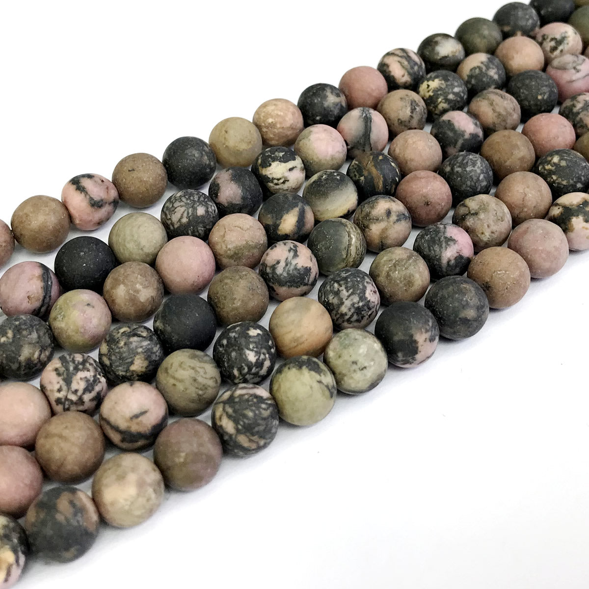 CRD10 Rhodonite Gemstone Beads Matte Round 8mm 15" Strand